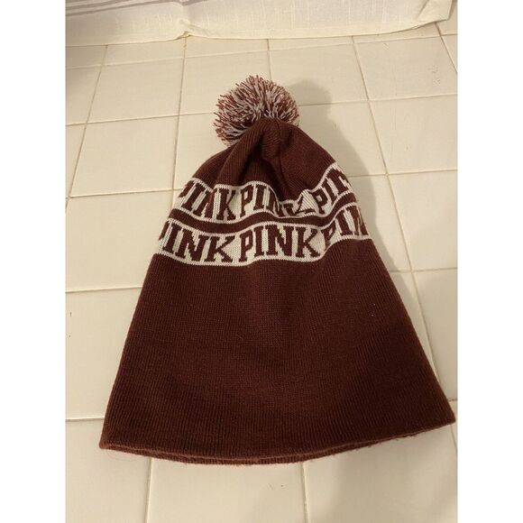 Victoria's Secret Accessories - Victoria's Secret‎ VS Pink Pom Beanie Winter Hat Stocking Cap Toboggan Maroon